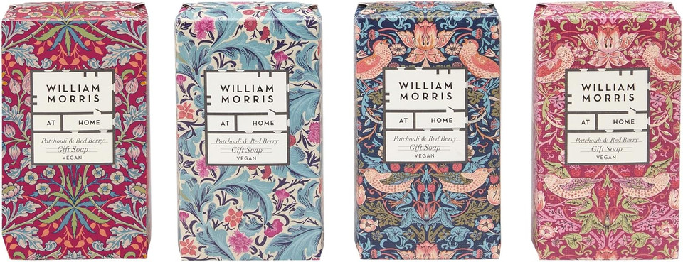 William Morris At Home Guest Soaps 4 x 50 g, Citrus Fragrance, Travel Size, Vegan Friendly and Cruelty Free, Beauty Gift For Her, Bergamot & Vetiver Golden Lily Collection