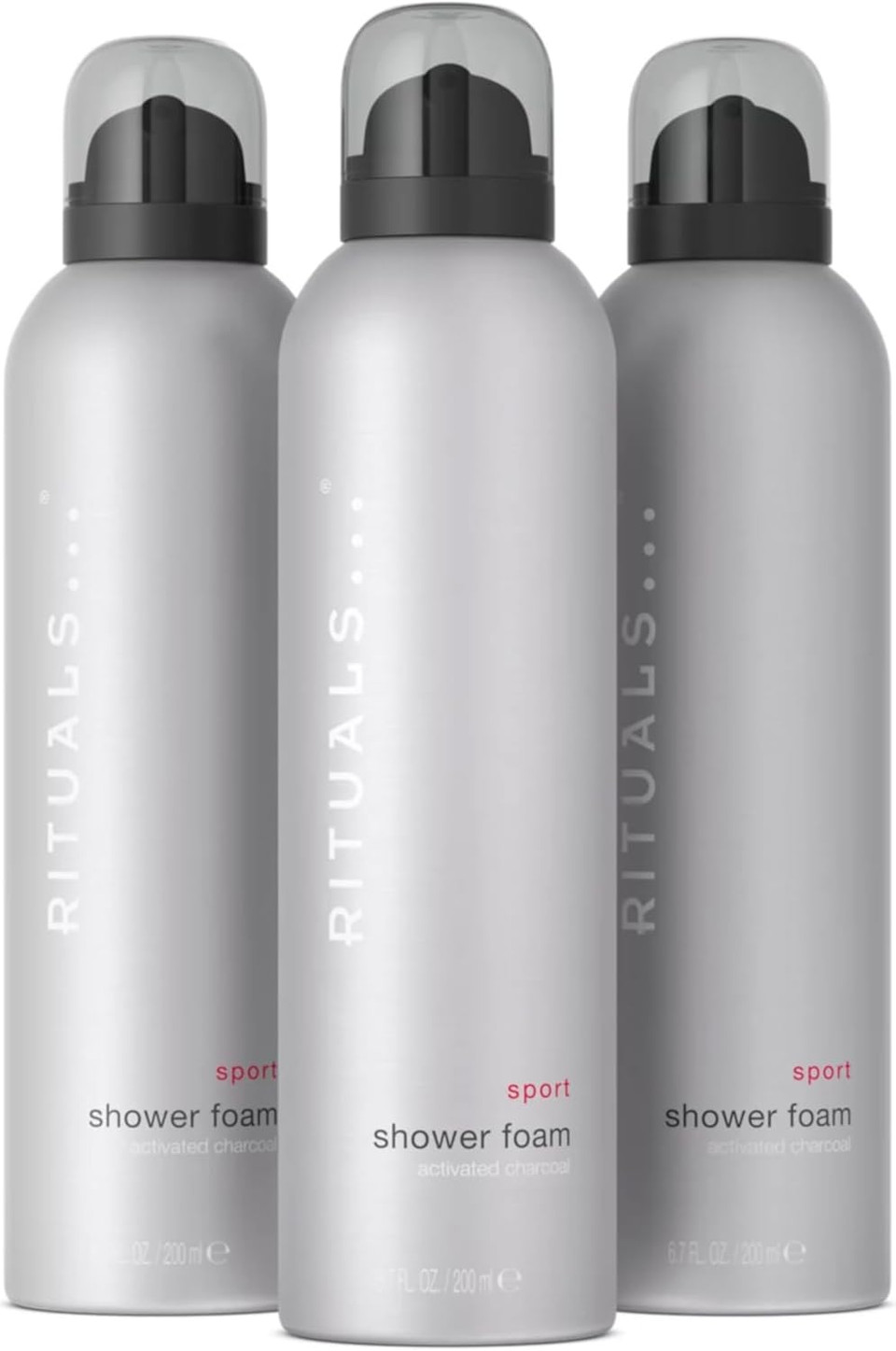 RITUALS Shower Foam Sport, value pack - Gel with Activated Charcoal, Post-Workout Cleansing Foaming Gel - 3 x 200ml