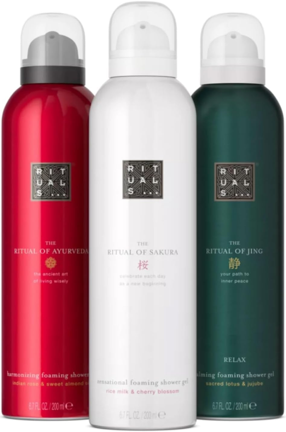 RITUALS Shower Foam Trio The Ritual of Sakura, The Ritual of Ayurveda, & The Ritual of Jing - Foaming Shower Gel Trio Value Pack - 3 x 200ml