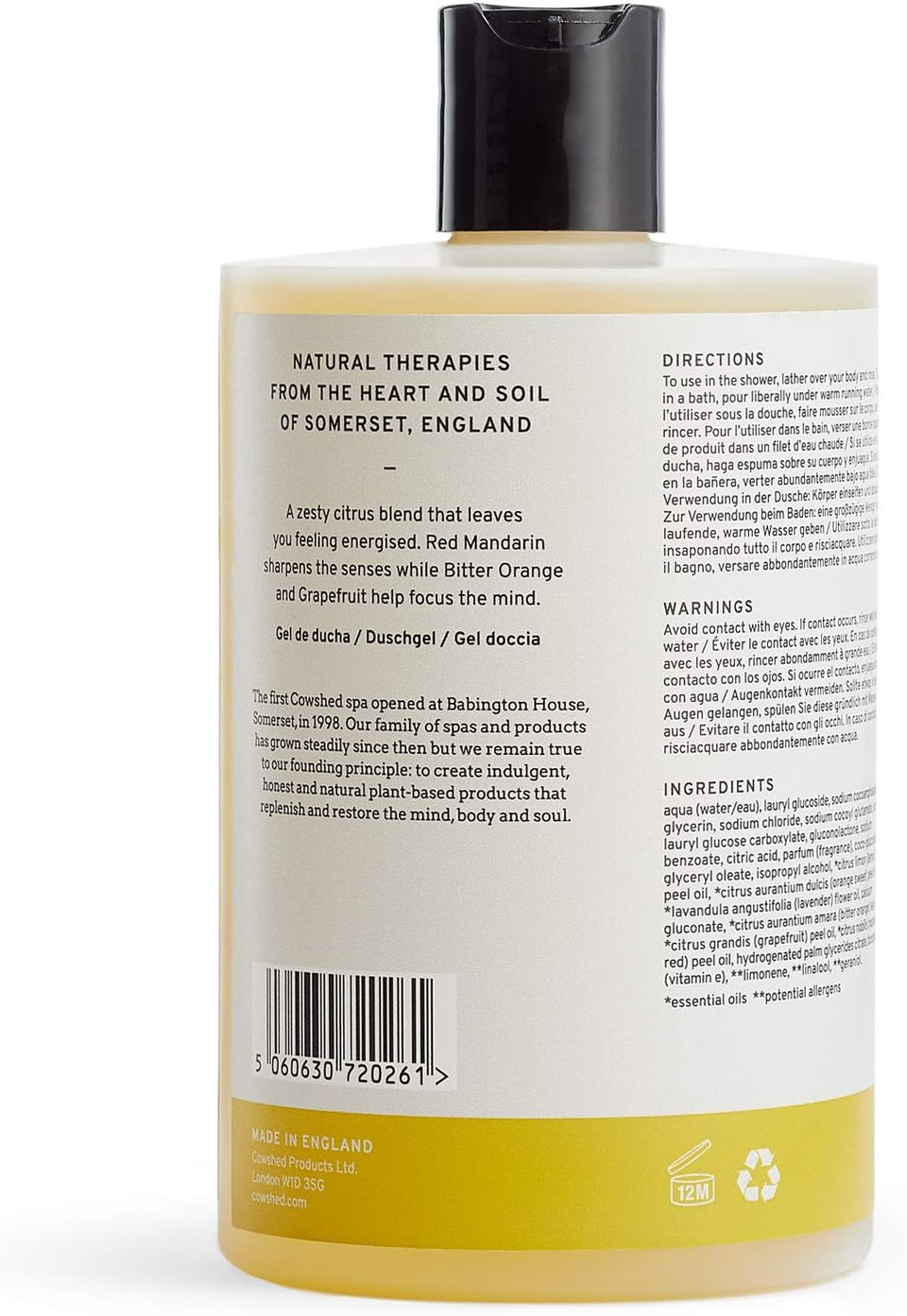Cowshed Replenish Uplifting Bath & Shower Gel - 500 ml - Vegan Body Wash for Women & Men | Parabens Free Spa Shower Gels | Moisturising Bath Gel for Women - Natural Body Wash for Everyday Use