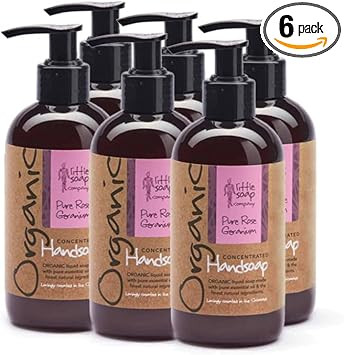Little Soap Company Organic Range - Concentrated Rose Geranium Gentle Hand Wash  Natural, Organic, Vegan, Cruelty-Free, eco friendly Hand Soap | 250ml Bottle  Case of 6 | No SLS or Parabens