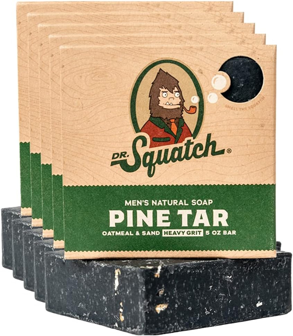 Dr. Squatch Pine Tar Soap 5-pack Bundle  Mens Bar with Natural Woodsy Scent and Skin Exfoliating Scrub  Handmade with Pine, Coconut, Olive Organic Oils in USA (5 Bar Set)