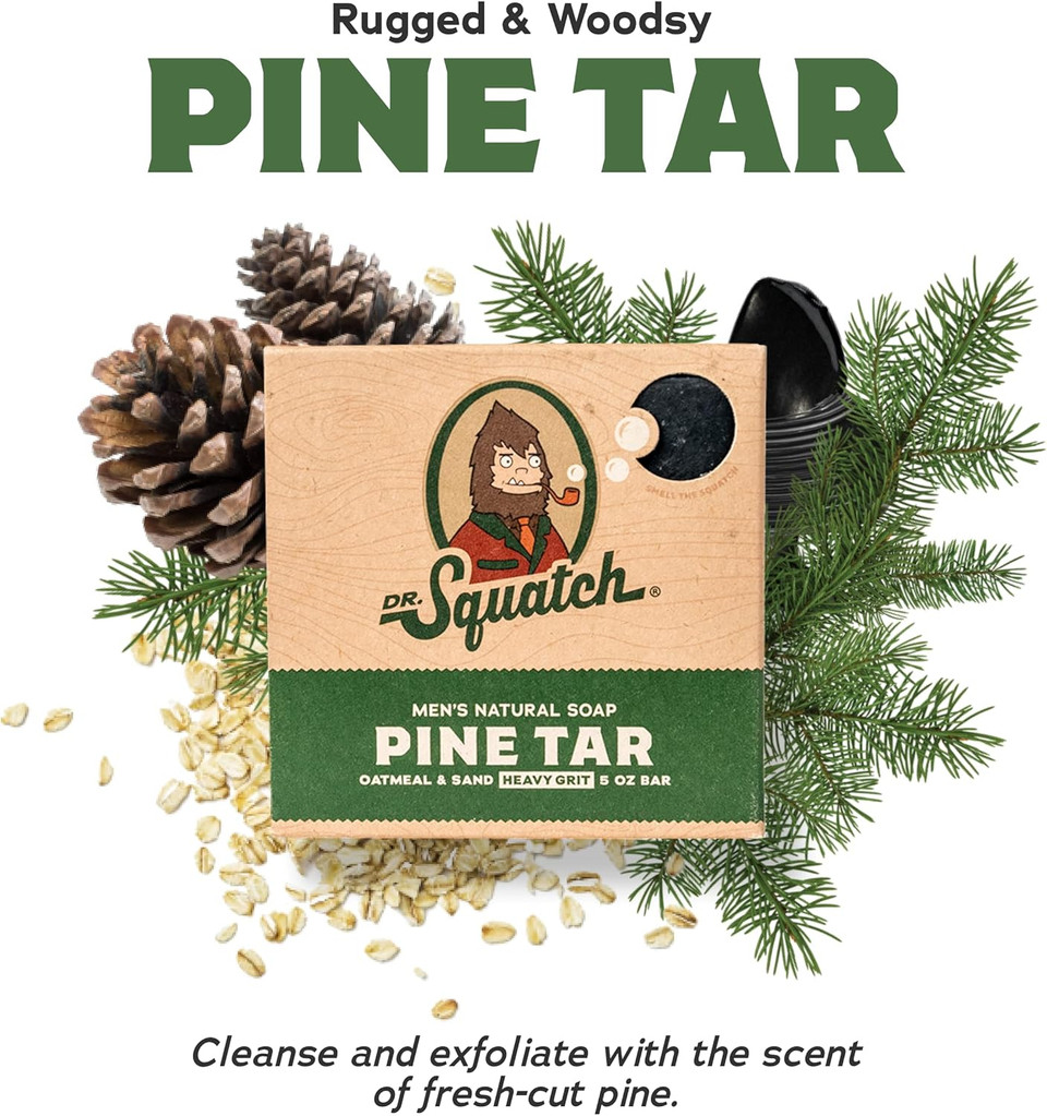 Dr. Squatch Pine Tar Soap 5-pack Bundle  Mens Bar with Natural Woodsy Scent and Skin Exfoliating Scrub  Handmade with Pine, Coconut, Olive Organic Oils in USA (5 Bar Set)