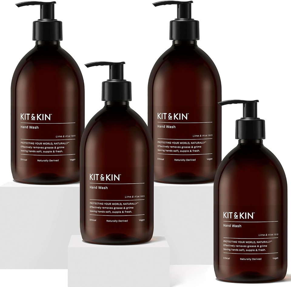 Kit & Kin Eco Hand Wash 3 Bottles + 3 Refills | Lime & Aloe Vera Hand Soap | Plant-Based & Vegan | 100% Naturally Derived | No Harsh Chemicals | Kills 99.9% of Harmful Bacteria | Made in UK