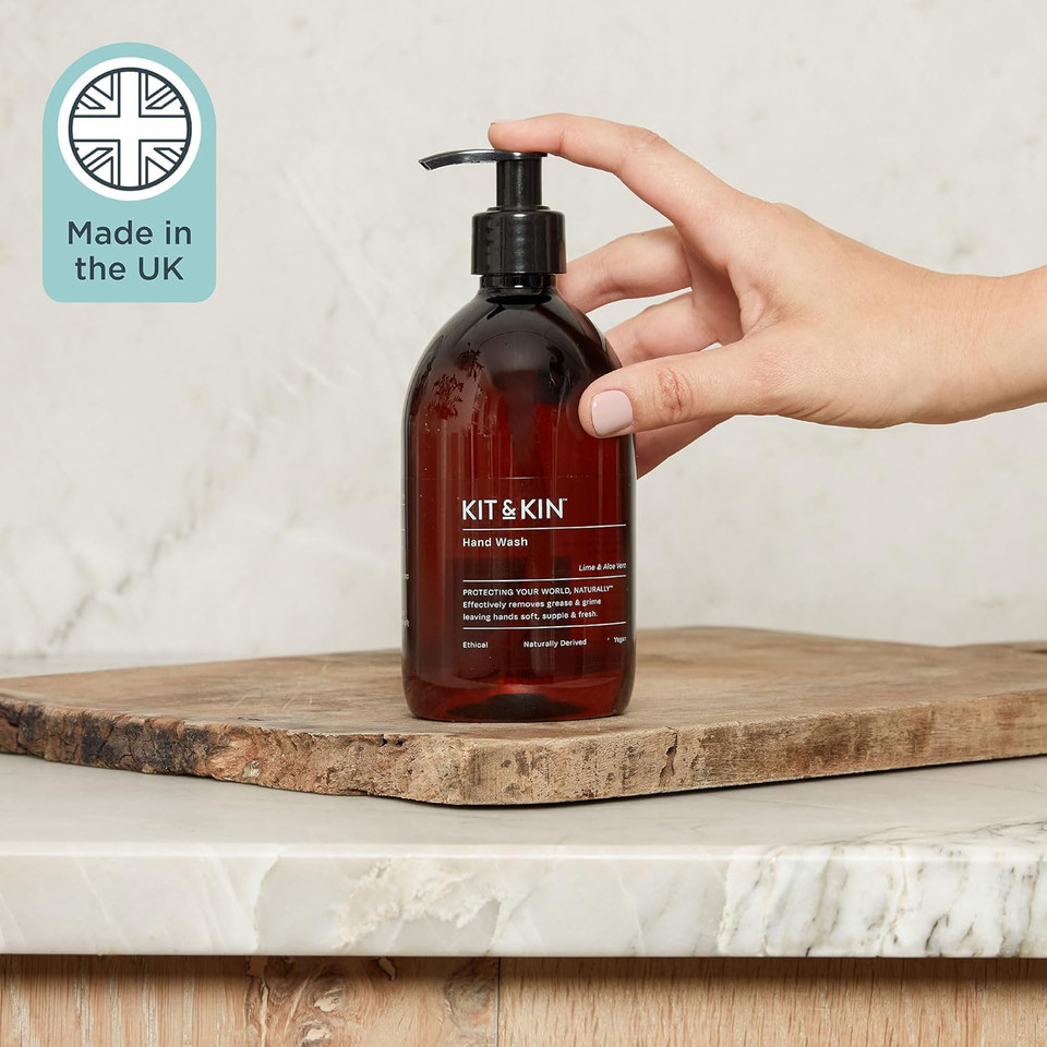 Kit & Kin Eco Hand Wash 3 Bottles + 3 Refills | Lime & Aloe Vera Hand Soap | Plant-Based & Vegan | 100% Naturally Derived | No Harsh Chemicals | Kills 99.9% of Harmful Bacteria | Made in UK