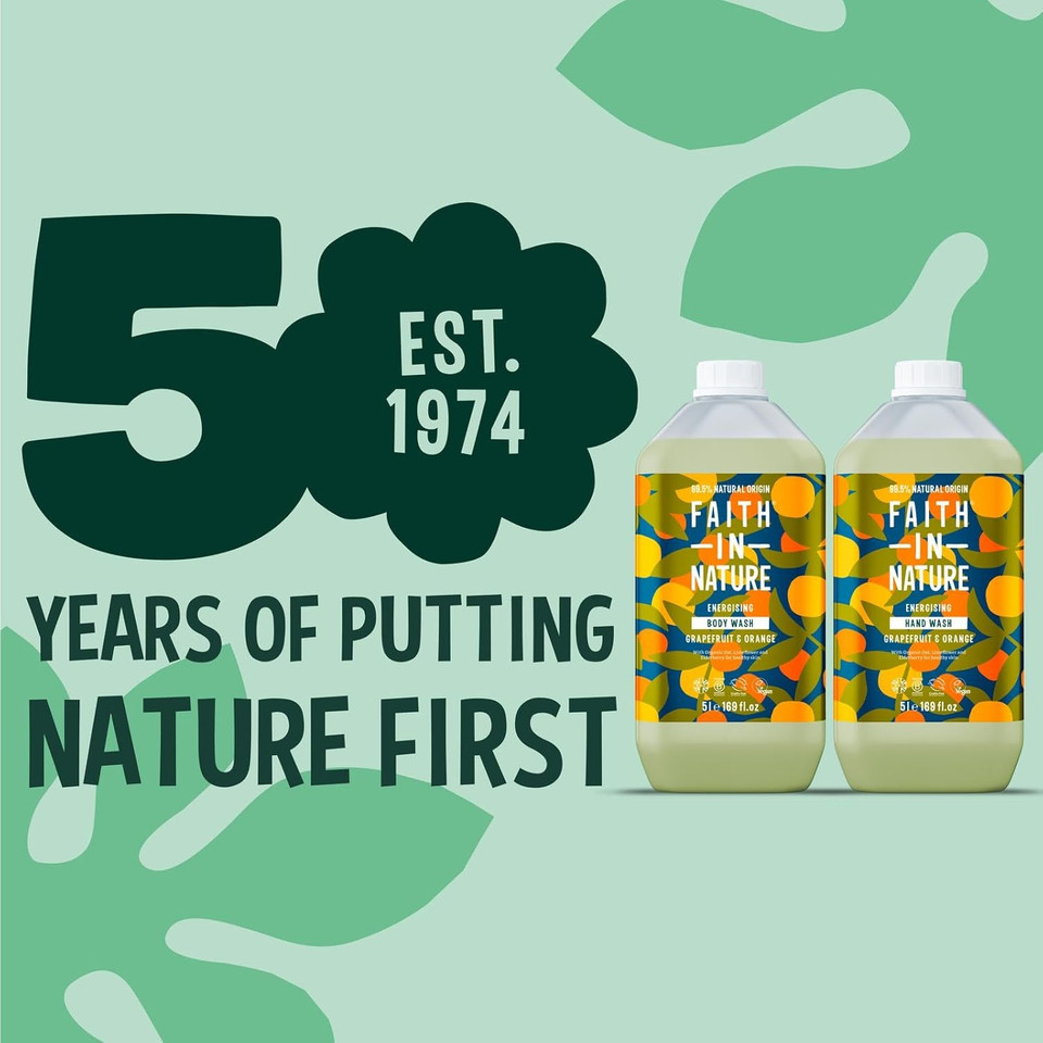 Faith In Nature Natural Grapefruit & Orange Hand Wash and Body Wash Set, Vegan & Cruelty Free, No SLS or Parabens, 2 x 5L Pack