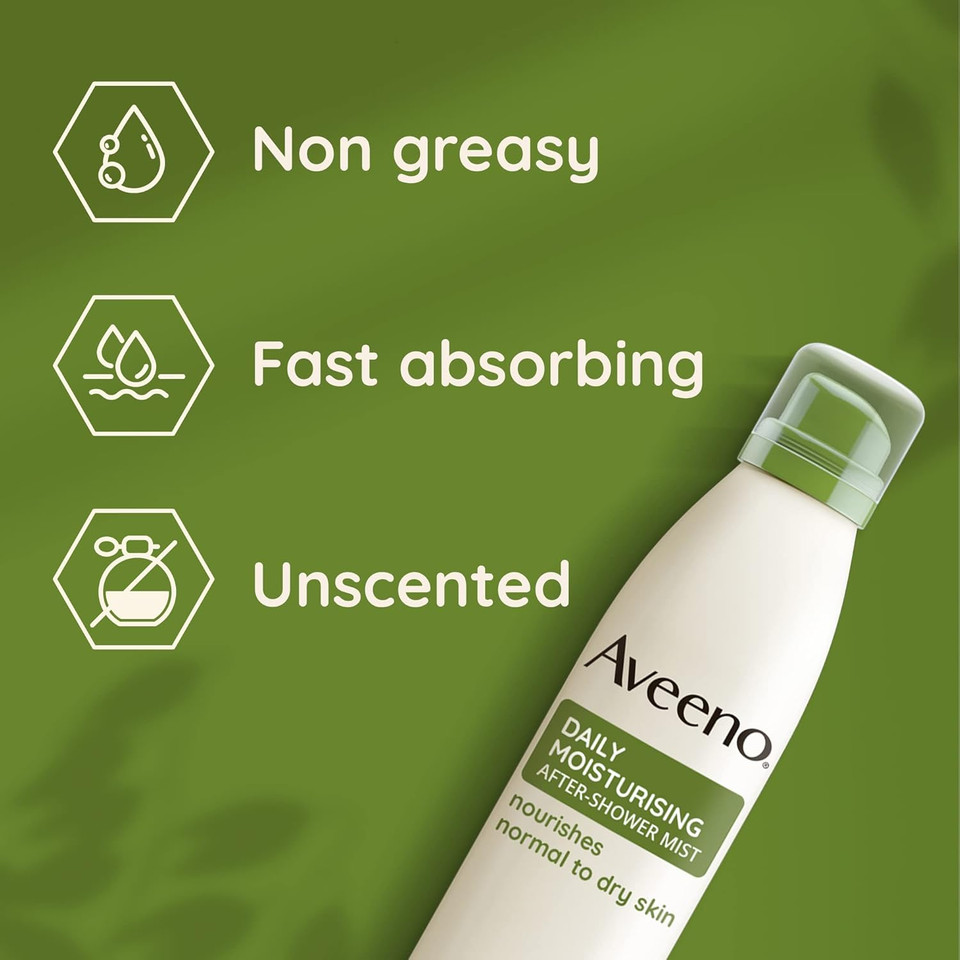Aveeno Daily Moisturising After-Shower Mist, Formulated With Oats, Suitable For Sensitive Skin, Non-Greasy Fast Absorbing Spray, Locks In Moisture 48h, 200ml