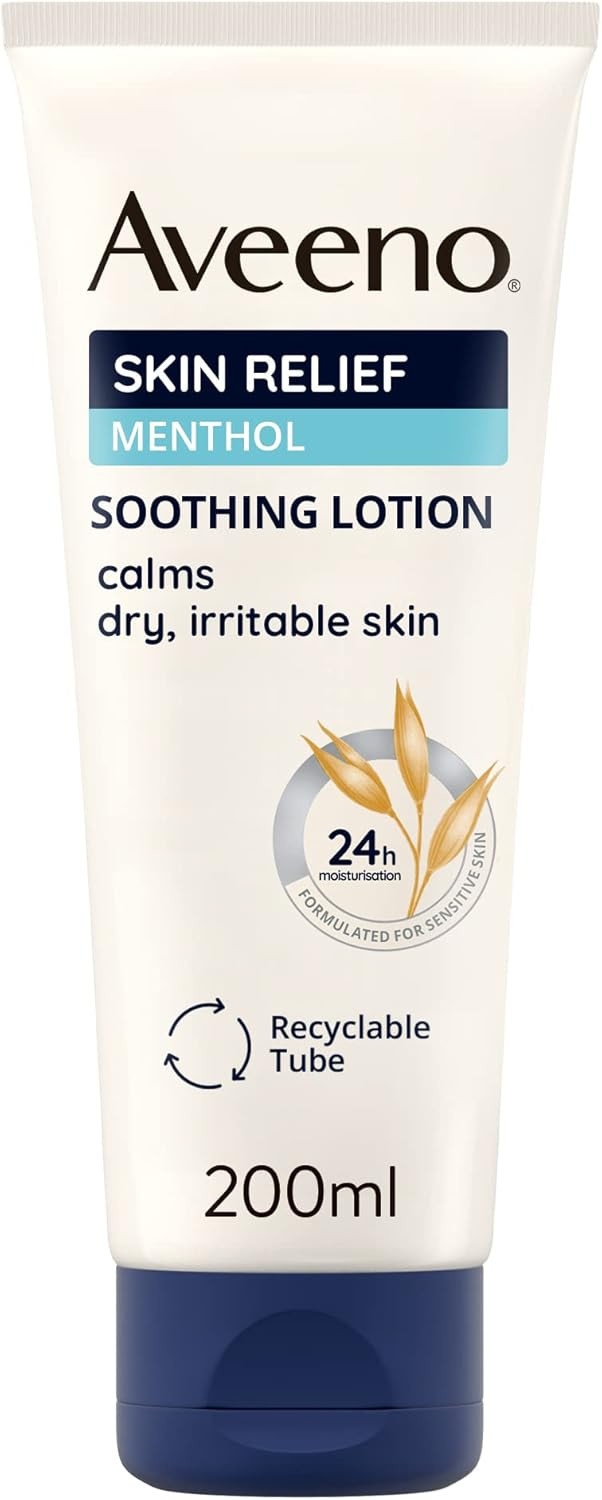 Aveeno Skin Relief Soothing Lotion (1x 200ml) with Nourishing Oat and Menthol Extract, Suitable For Sensitive Skin, 24-Hour Hydration, Clinically Proven to Moisturise and Protect Dry, Irritable Skin