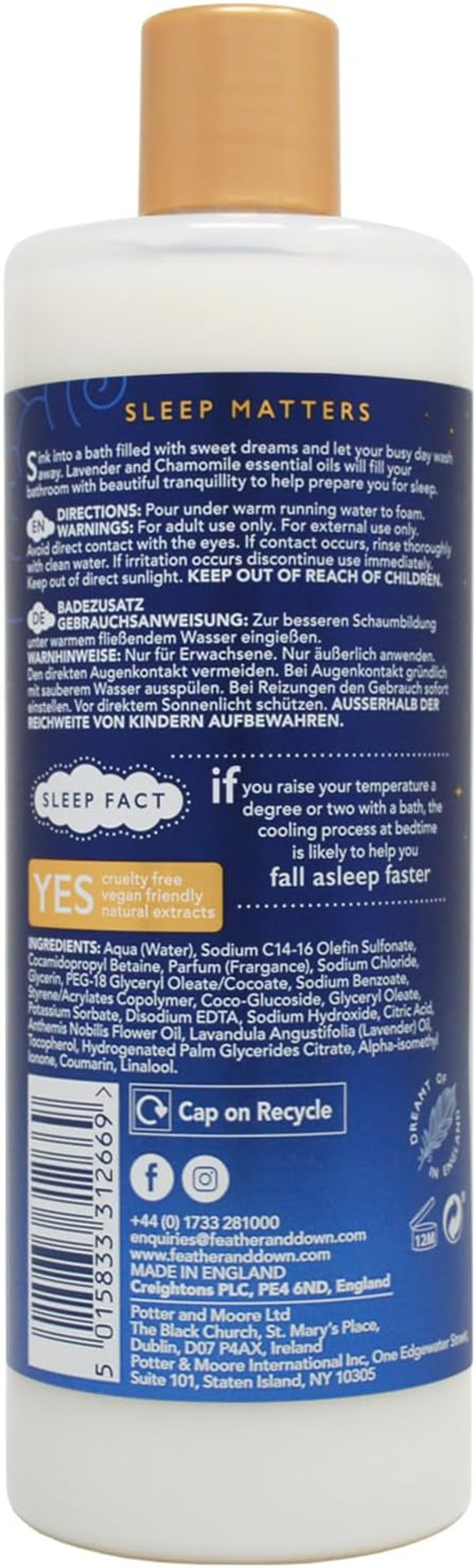 Feather & Down Sweet Dream Bath Essence (500ml)  with Calming Lavender & Chamomile Essential Oils. Helps to Prepare You for a Restful Nights Sleep. Cruelty Free. Vegan Friendly