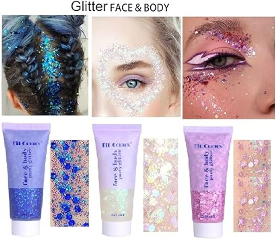 3 PCS Body Glitter Gel, Face Glitters Body Gel Sequins Shimmer Liquid Eyeshadow, Mermaid Sequins Liquid Holographic Glitter Gel, Chunky Glitter for Face Hair Nails(Blue/White/Pink) 3 PCS Body Glitter Gel, Face Glitters Body Gel Sequins Shimmer Liquid Eyeshadow, Mermaid Sequins Liquid Holographic Glitter Gel, Chunky Glitter for Face Hair Nails(Blue/White/Pink)