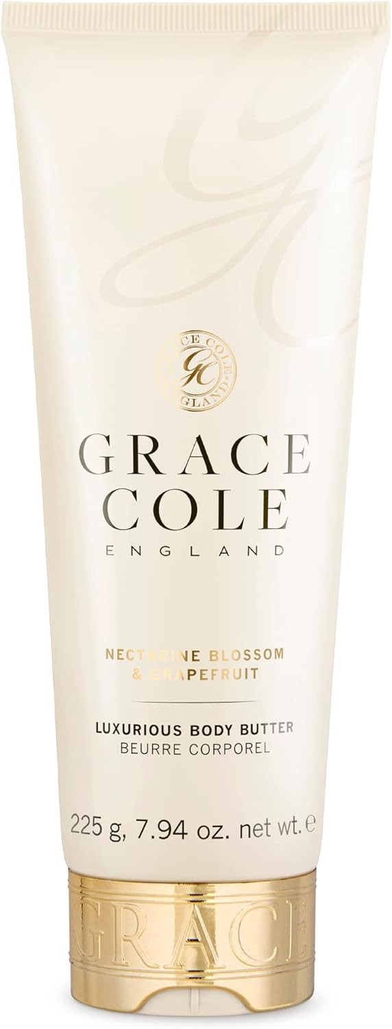 Grace Cole Nectarine Blossom & Grapefruit Scented Shea Body Butter 225ml Refreshing & Moisturising - Essential Oils - Vegan and Cruelty Free, No SLS or Parabens - Made In England