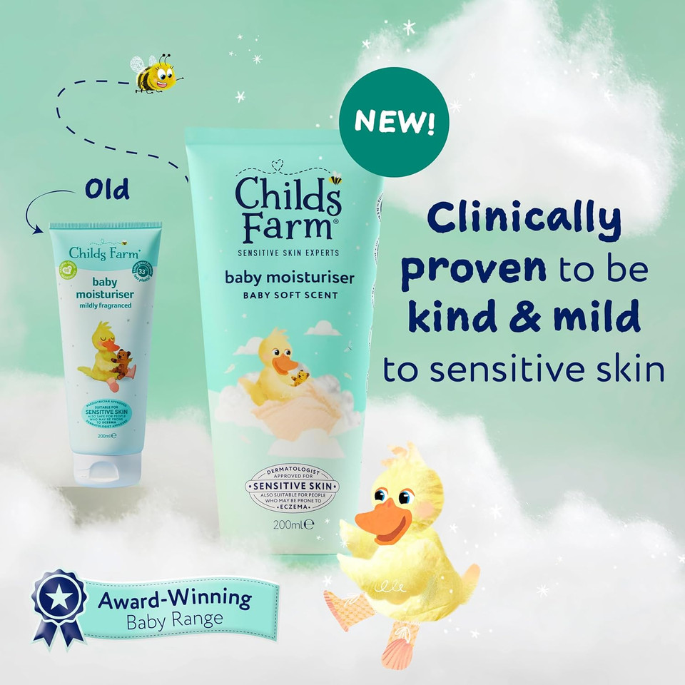 Childs Farm Baby Moisturiser, Baby Soft Scent | Moisturising & Hydrating | Suitable for Newborns with Dry, Sensitive Skin, 200ml (Pack of 2)