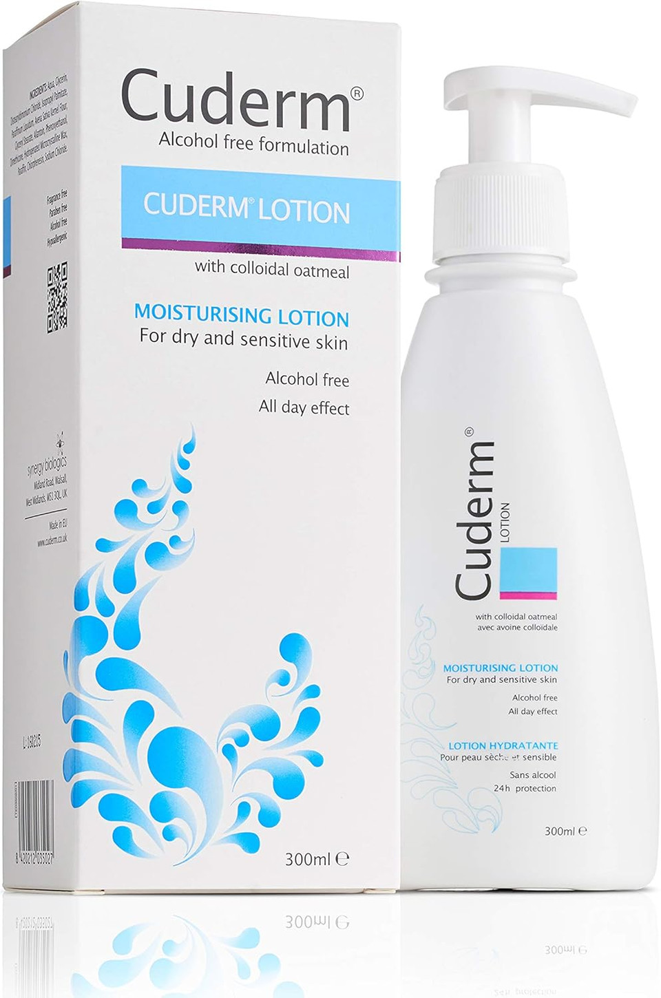 Cuderm Lotion 300ml Alcohol Free Moisturiser for Dry Skin, Eczema on Body | Colloidal Oatmeal | Hypoallergenic | Vegan | Unscented | Steroid Free | SLS Free | Cruelty Free