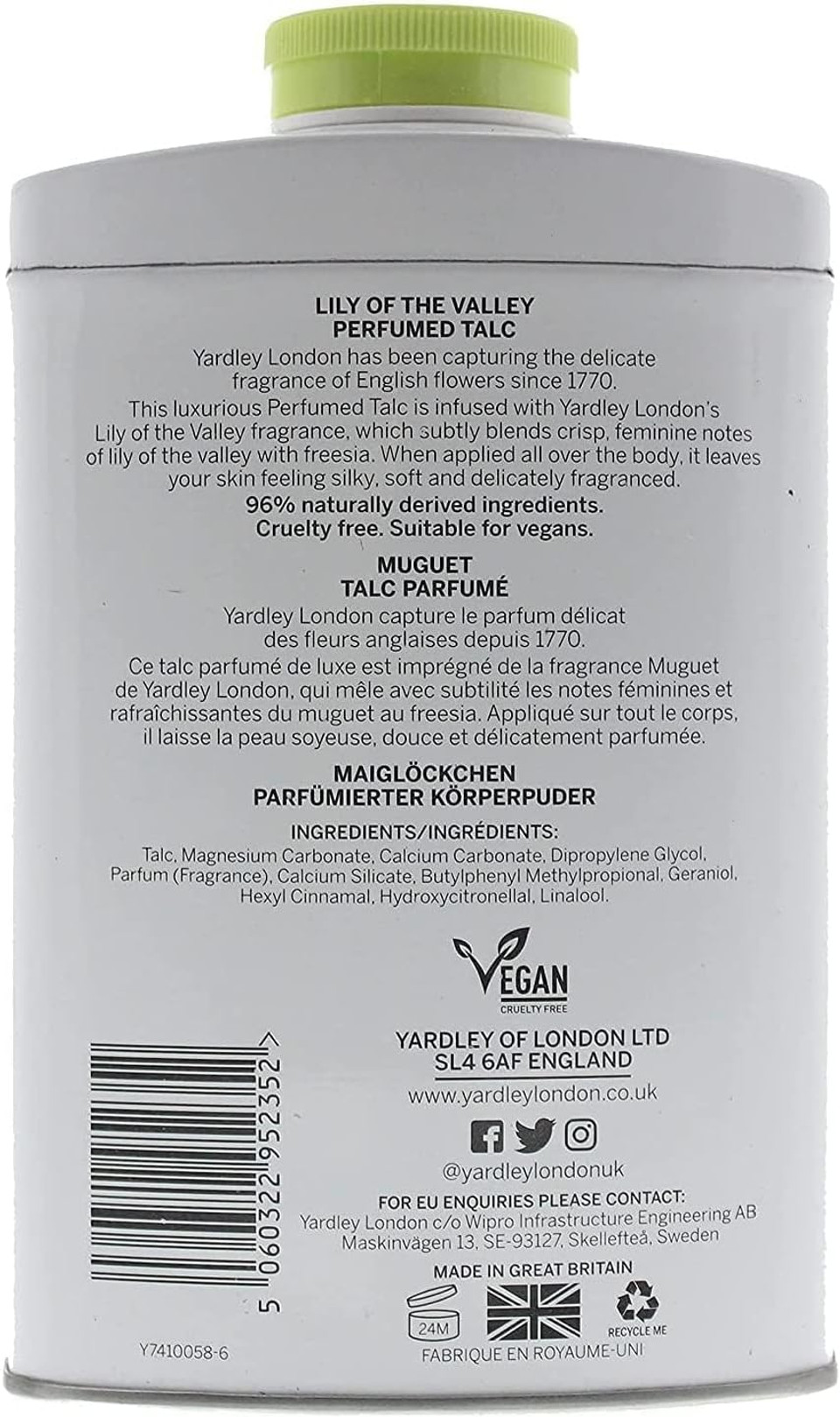 Yardley Lily of the Valley Talc - 200 g