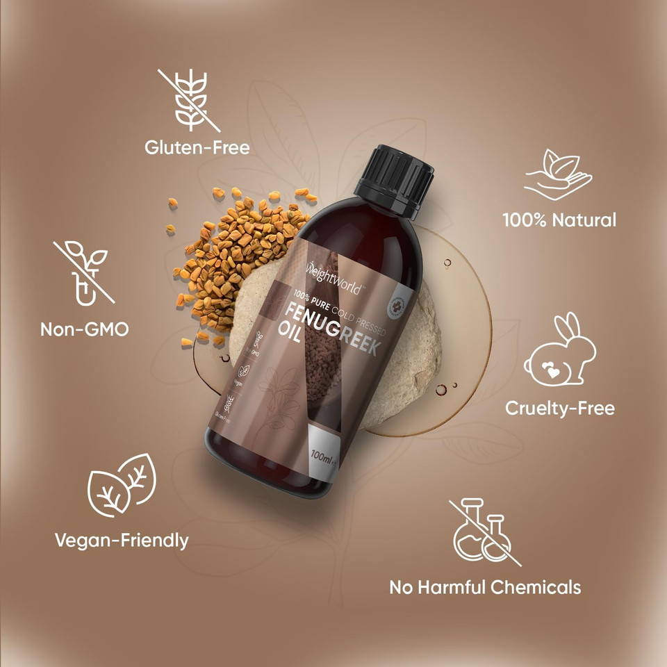 Fenugreek Oil 100ml - Vegan, Cold Pressed, & Natural Oil - Multipurpose Fenugreek for Men & Women - For Hair, Body, Skin, Beard, Eyebrows & Nails - Premium Quality & Gentle Formula