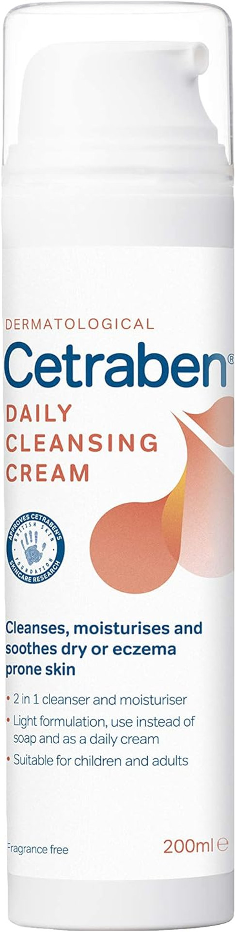 Cetraben 2-in-1 Daily Cleansing Cream and Body Moisturiser Perfect for Dry Sensitive or Eczema Skin 200ml, Unscented, 1 pack