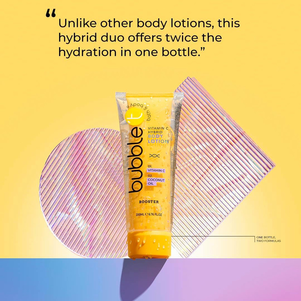 Bubble T Cosmetics Hyaluronic Acid Hybrid Lotion with Almond Oil, Dual-Tube Moisturiser for Soft, Supple Skin 200ml 2-Pack