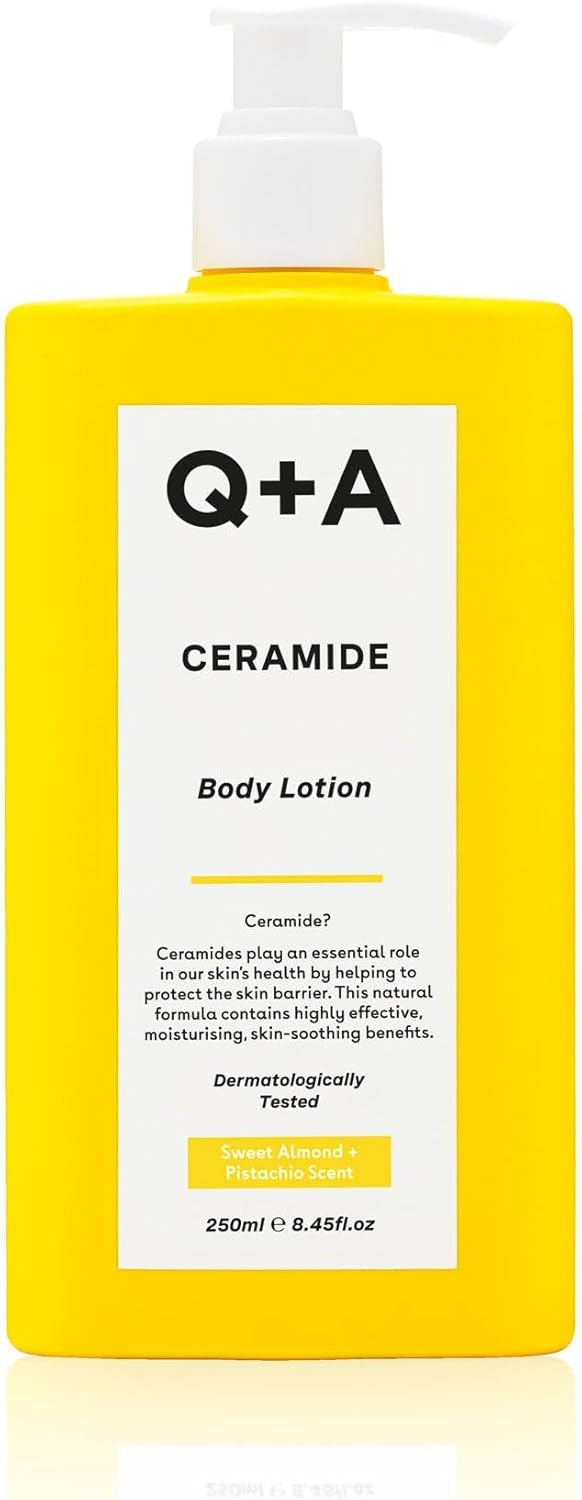 Q+A Ceramide Body Lotion, for Nourishing body care with Squalane, Pineapple Ceramides, and a barrier-protecting Sugar Complex, provides the deep moisturisation you'd expect from a Body Butter, 250ml