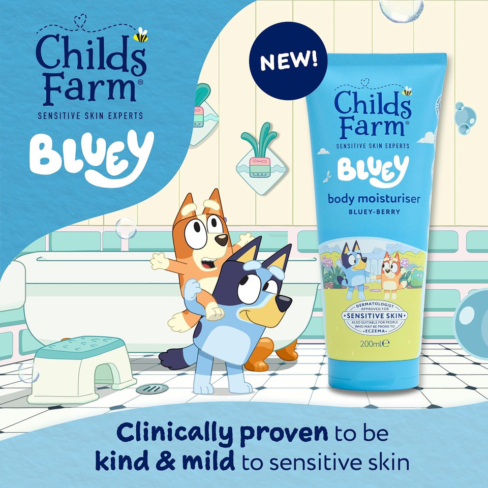 Childs Farm Kids Bluey Moisturiser, Bluey-Berry | Soothing, Moisturising & Hydrating | Suitable for Dry, Sensitive Skin, 200ml (Pack of 2)