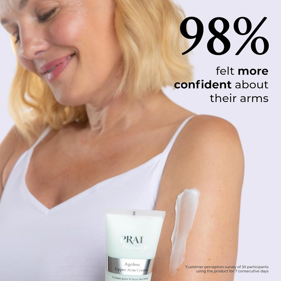 PRAI Ageless Upper Arm Creme 30ml - Advanced Firming & Anti-Ageing Body Cream - Travel Size Moisturising & Tightening Lotion - With Caffeine & Triglycerides - Tones Loose, Saggy Skin - Mint Scent