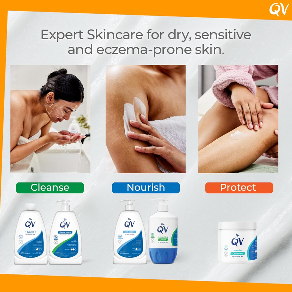 QV Cream with 10% Glycerin (500g) Rich Protective Moisturiser for Sensitive, Dry Skin, Fragrance Free, Noncomedogenic Body Cream, Hydrating Skin Care for Eczema, Psoriasis, Dermatitis, Pump Bottle