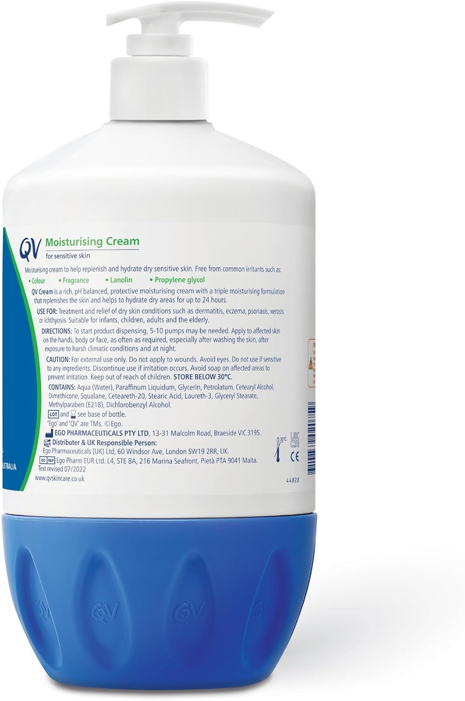 QV Cream with 10% Glycerin (500g) Rich Protective Moisturiser for Sensitive, Dry Skin, Fragrance Free, Noncomedogenic Body Cream, Hydrating Skin Care for Eczema, Psoriasis, Dermatitis, Pump Bottle