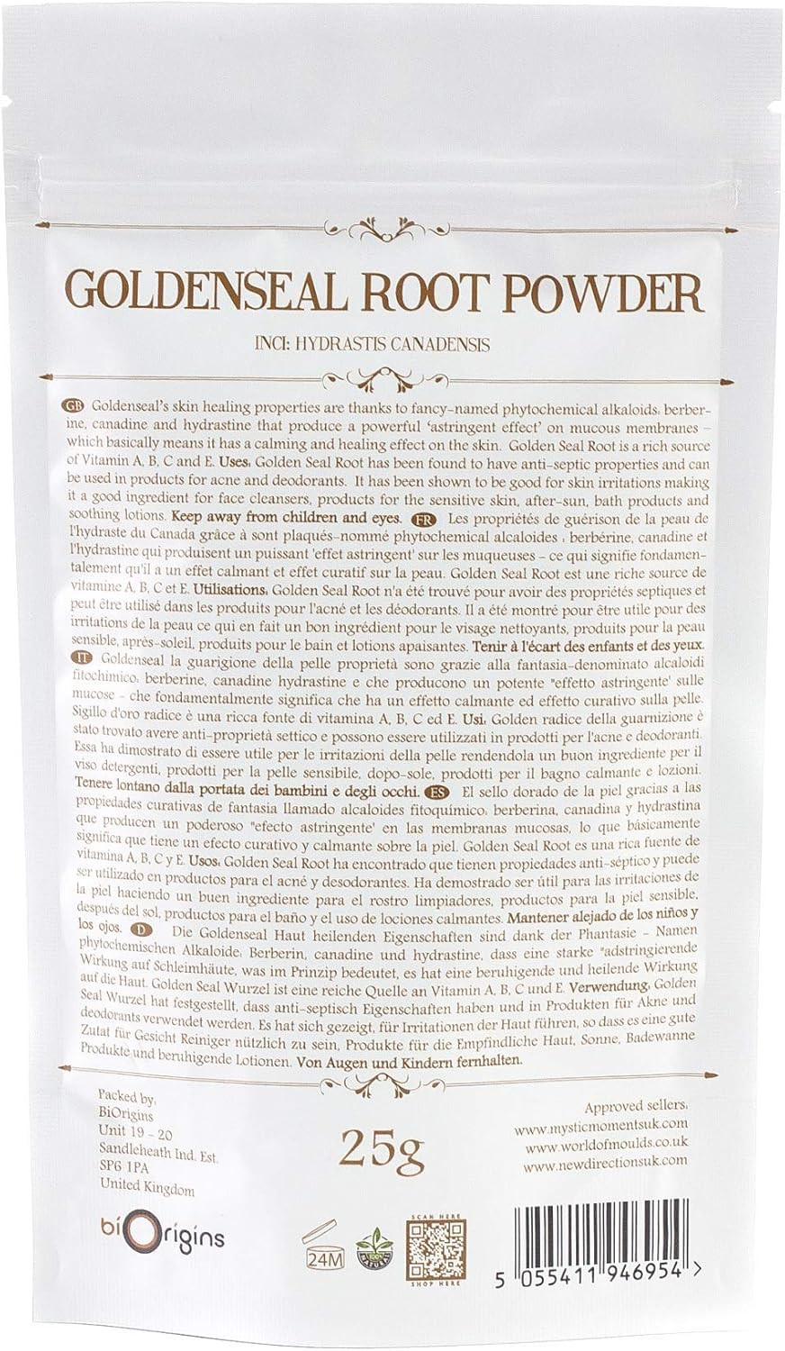 Mystic Moments | Goldenseal Root Extract 5% Alkaloids | Hydrastis Canadensis | Natural Herbal Antibiotic & Antifungal | Anti-Inflammatory & Antiseptic | External Use | Pure Herbal Extract | 25g