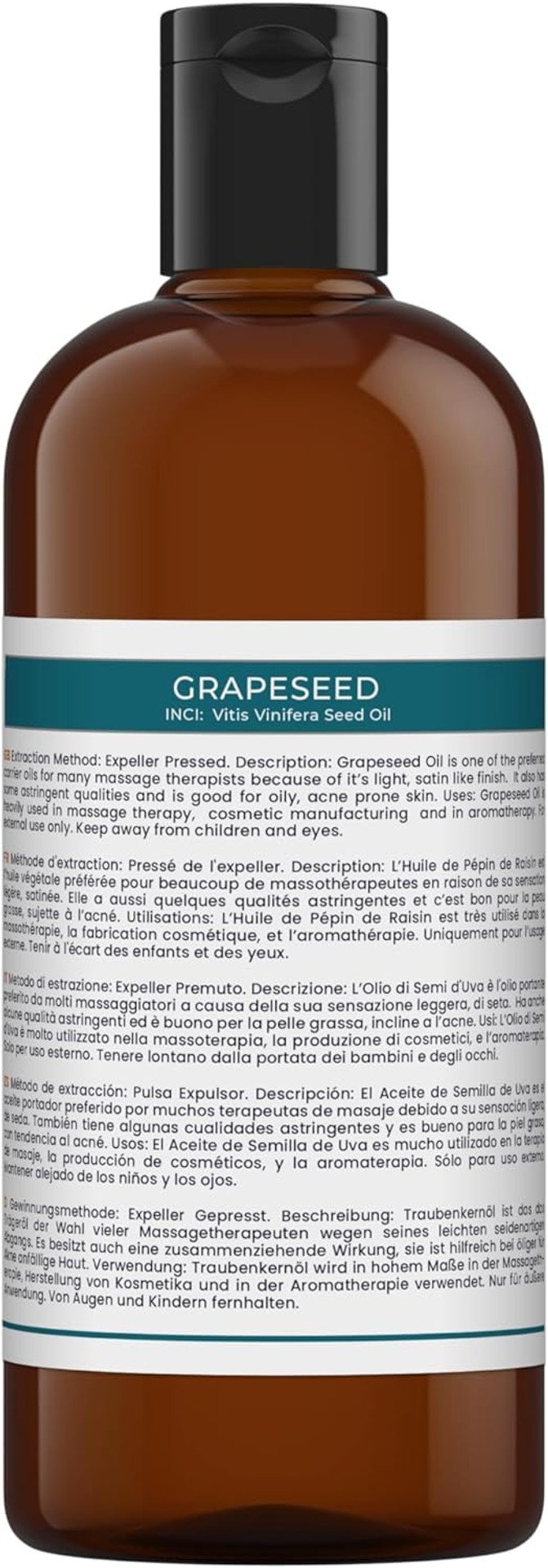 Mystic Moments | Grapeseed Carrier Oil 1 Litre - Pure & Natural Oil Perfect For Hair, Face, Nails, Aromatherapy, Massage and Oil Dilution Vegan GMO Free