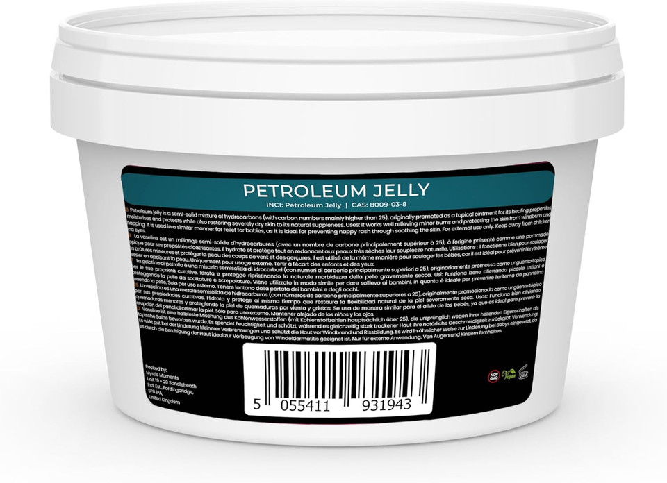 Mystic Moments | Petroleum Jelly | Soothing Moisturiser for Dry & Cracked Skin | Protects Against Windburn, Chapping & Minor Burns | Nappy Rash Relief | Skin Barrier Balm | 500g