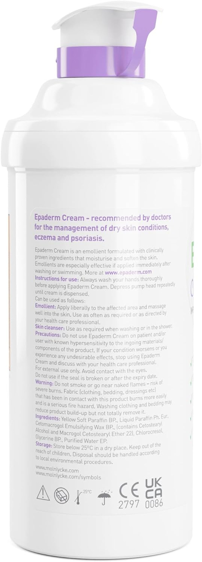 Epaderm Moisturising Cream for Dry Skin, including Eczema and Psoriasis, 500g Pump