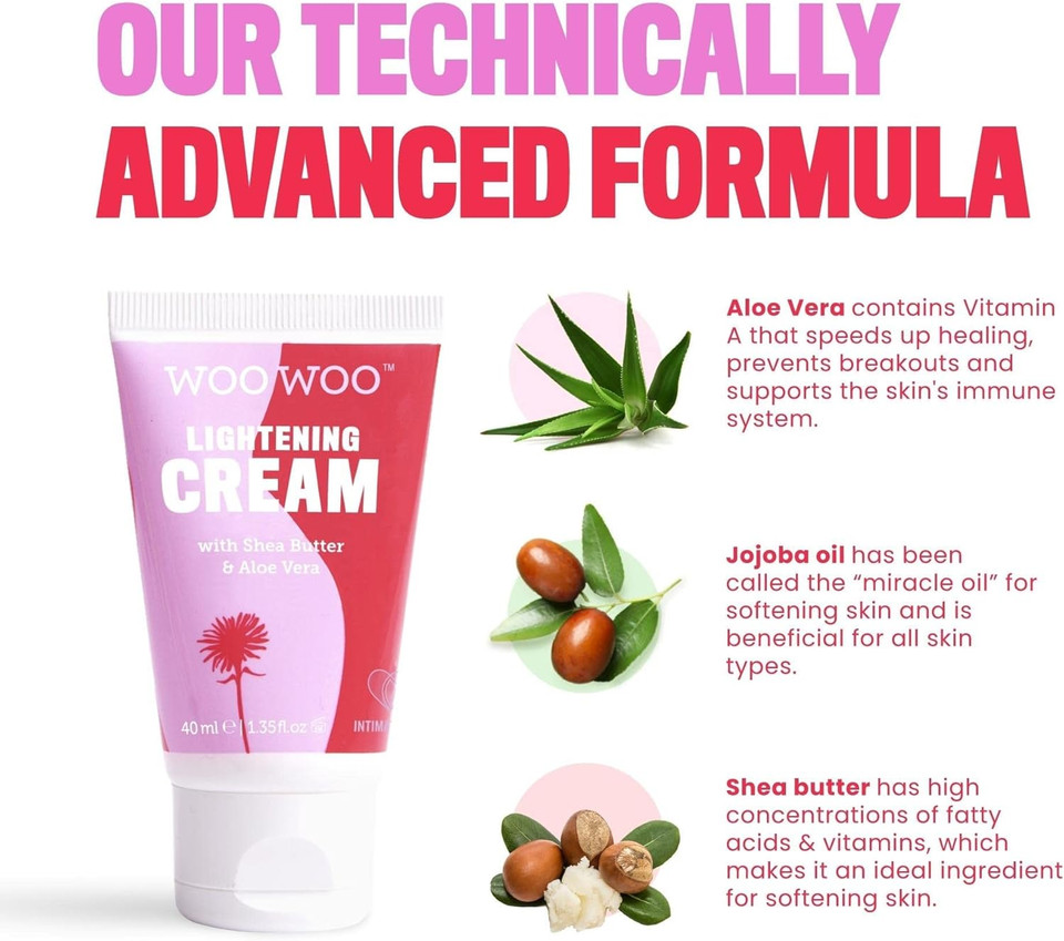 WooWoo Skin Lightening Cream for Evening Out Skin Tone - Intimate Natural Lightening Cream for Female & Male Private Areas - Bikini Dark Spot Removal - Women Body Parts Brightening - 40ml