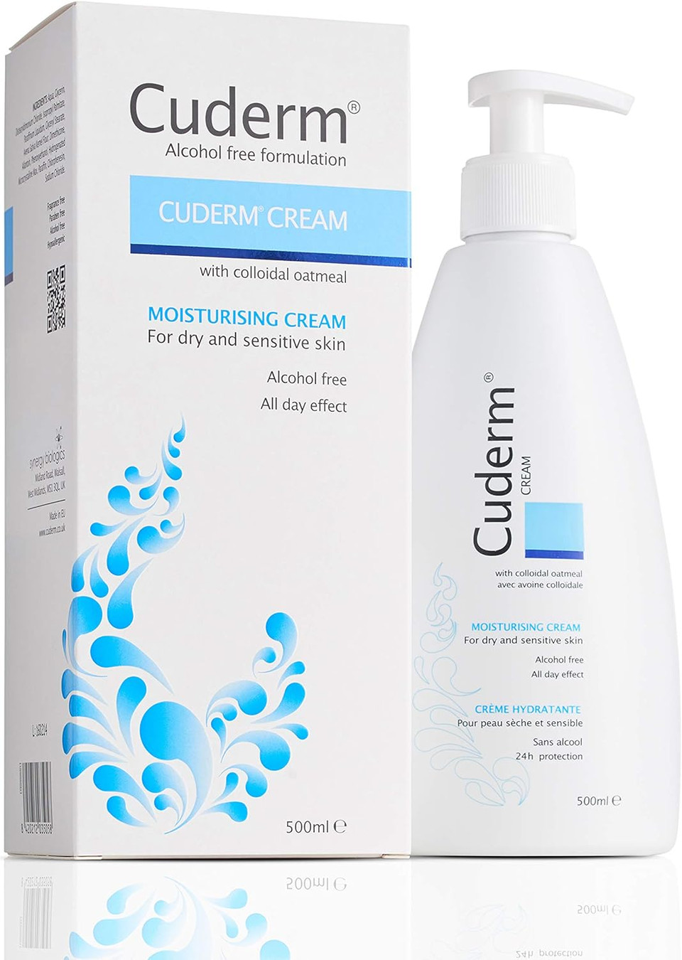 Cuderm Cream 500ml Alcohol Free Moisturiser for Dry Skin & Eczema | Colloidal Oatmeal | Hypoallergenic | Vegan | Unscented | Steroid Free | Paraben Free | SLS Free | Cruelty Free