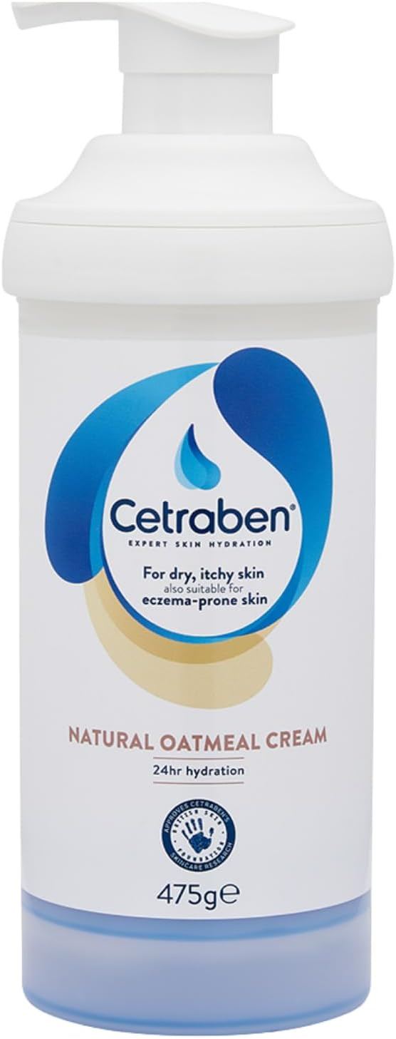 Cetraben Natural Oatmeal Cream, For Dry, Sensitive & Eczema-Prone Skin, Provides 24 Hour Hydration, Soothing, Lightweight and Quick Drying, For Daily use on the Body and Face, 1 x 475g