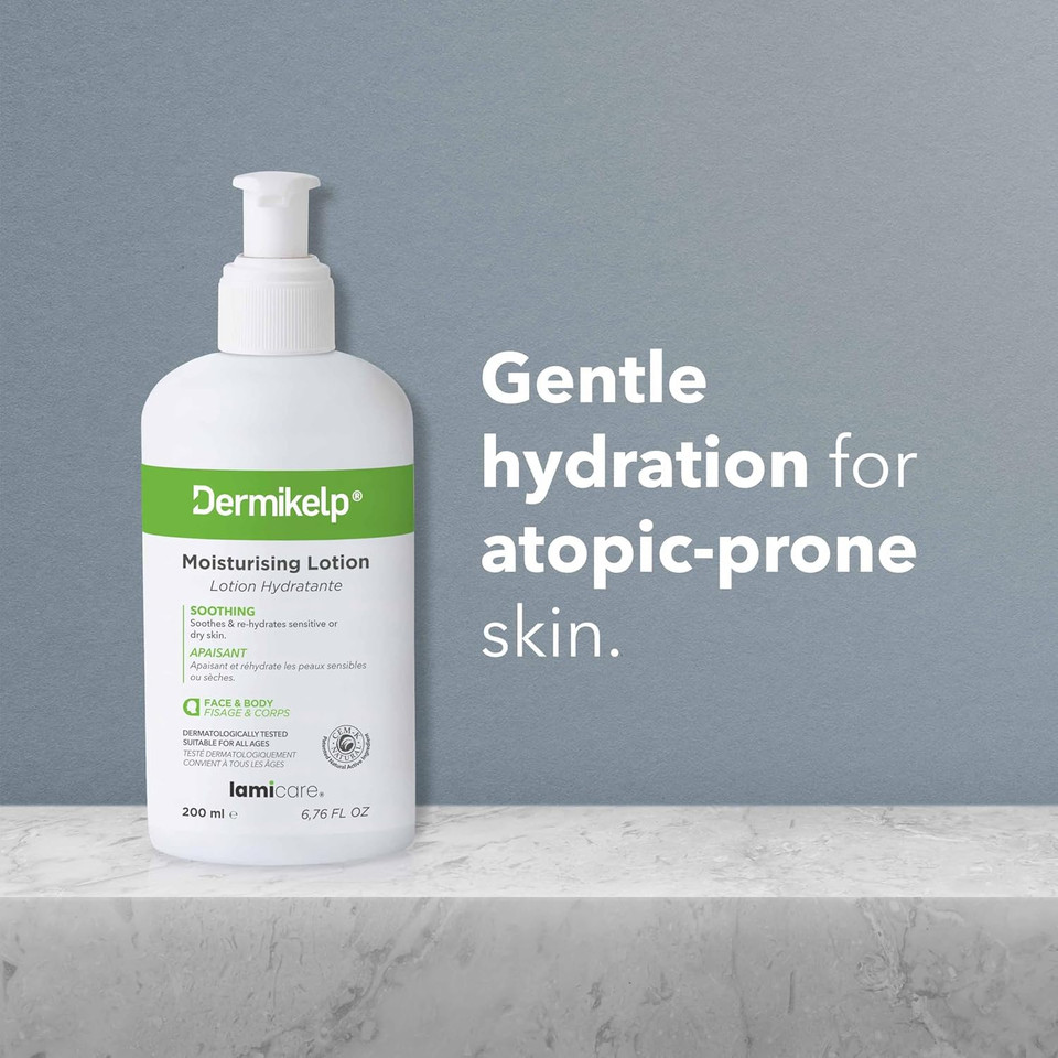 Dermikelp® Moisturising Lotion for Sensitive, Dry Skin  Nourishes and Hydrates with CEM-K Sea Kelp, Fragrance-Free, Paraben-Free, 200ml