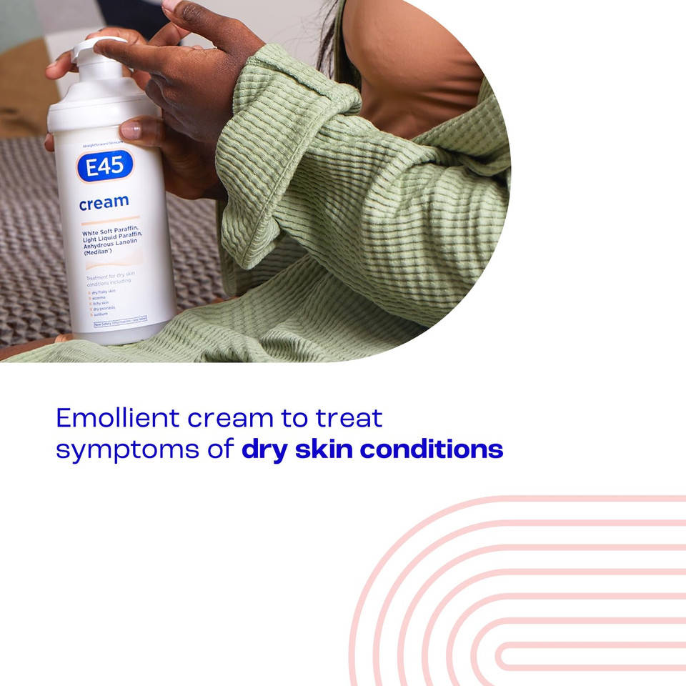 E45 Cream 500 g  E45 Cream for Dry, Irritated Skin  Moisturiser to Soothe Dry & Sensitive Skin - Dermatologically Tested Eczema Dermatitis Cream  Non-Greasy Body Face Hand Cream  Clinically Proven