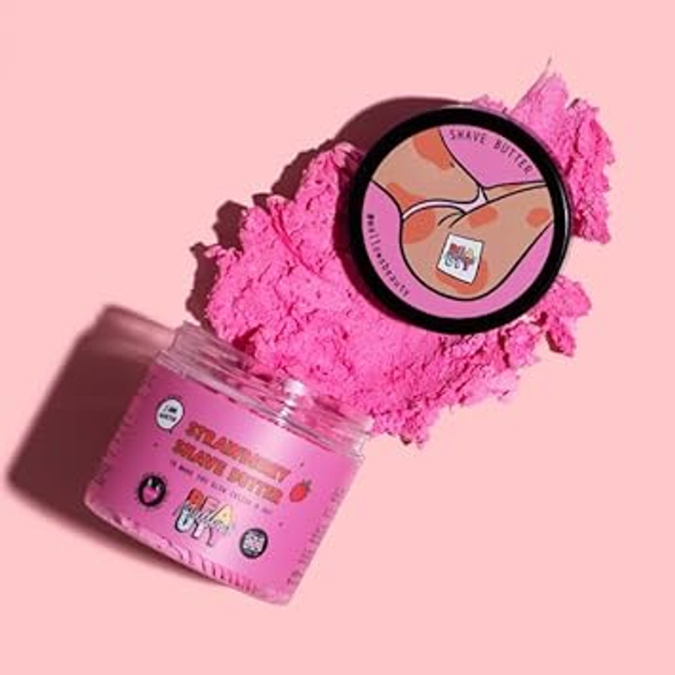 Mallows Beauty Strawberry Shave Butter, Relieves Redness, Hydrates and Nourishes, Protects Against Razor Rash, Long Lasting Results, for All Skin Types, 100g