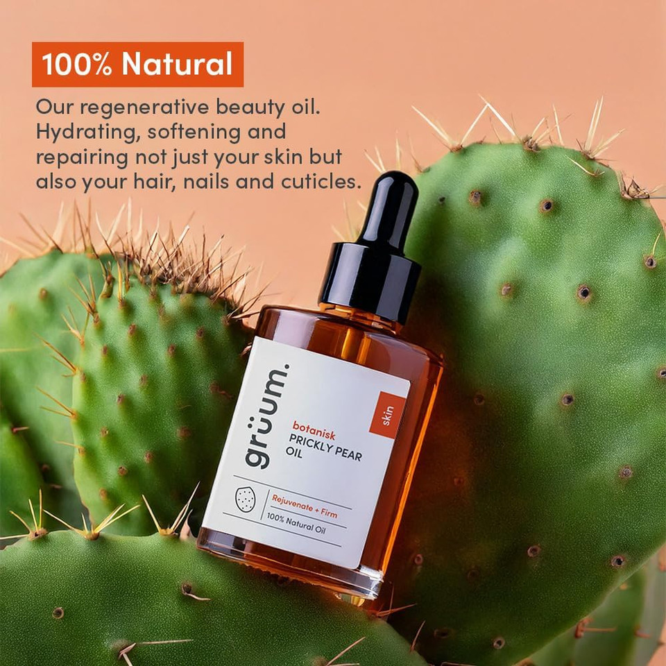 grüum Prickly Pear Oil 30 ml - 100% Natural Hydrating Prickly Pear Seed Oil for Face - Reduces Dark Spots & Dark Circles, Boosts Collagen & Elasticity with Vitamin K, Vitamin E & Fatty Acids