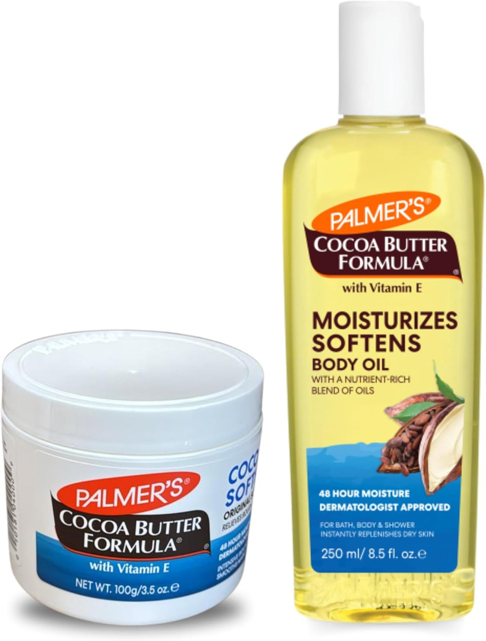 Palmer's Cocoa Butter Set - Cocoa Butter Tub 100g & Body Oil 250ml - Nourishing Skin Care Duo for Deep Hydration - Ideal for Dry and Sensitive Skin - Palmer's Cocoa Butter Moisturiser with Vitamin E