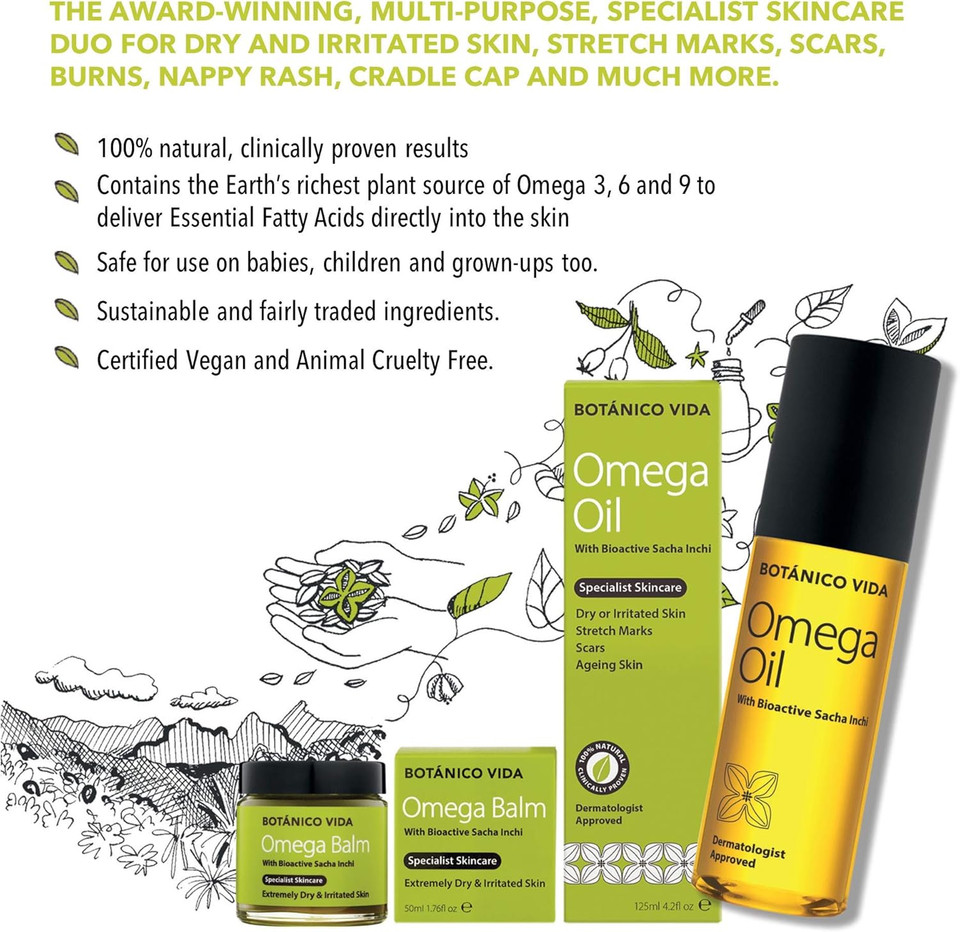 Botanico Vida Omega Oil. The 100% Natural Body Oil for Stretch Marks, Scars, Dry Skin. Clinically Proven Skincare, 125ml