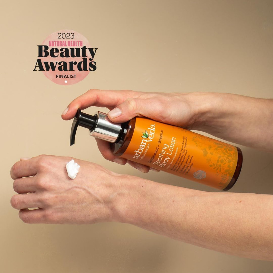 UrbanVeda Soothing Body Lotion | Natural Moisturiser for Calming the Skin | Hydrating Moisturiser with Aloe Vera & Sandalwood | Body Moisturiser for Dry Skin | Body Lotion Women & Men | 250 ml