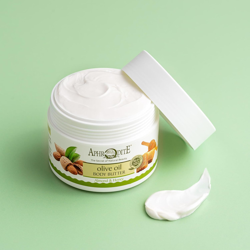 Aphrodite Comforting Body Butter with Almond & Honey - Organic Olive Oil Infused Body Butter to Support Skin Texture and Fight Free Radicals (200 ml / 6.76 oz)