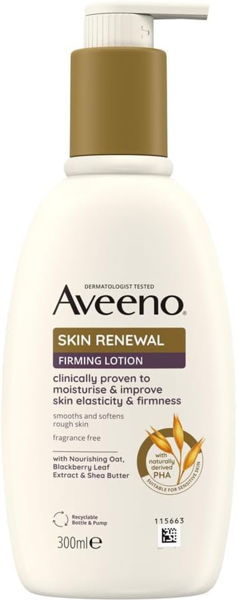 Aveeno Skin Renewal Firming Lotion (1x 300ml?), Firming Body Lotion with Nourishing Prebiotic Oat, Shea Butter, 4% Naturally-Derived PHA and Blackberry Leaf Extract (Pack of 2)