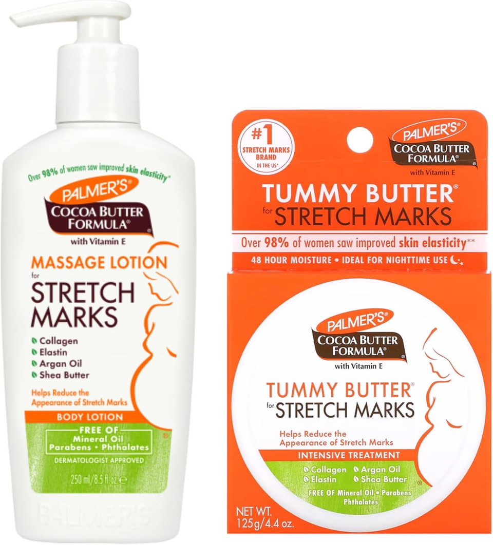 Palmer's Cocoa Butter Stretch Mark Lotion 250ml & Tummy Butter 125g  Cocoa Butter Moisturiser for Skin Care, Hydration, and Stretch Marks - Non-Greasy, Fast Absorbing, 2-Piece Set