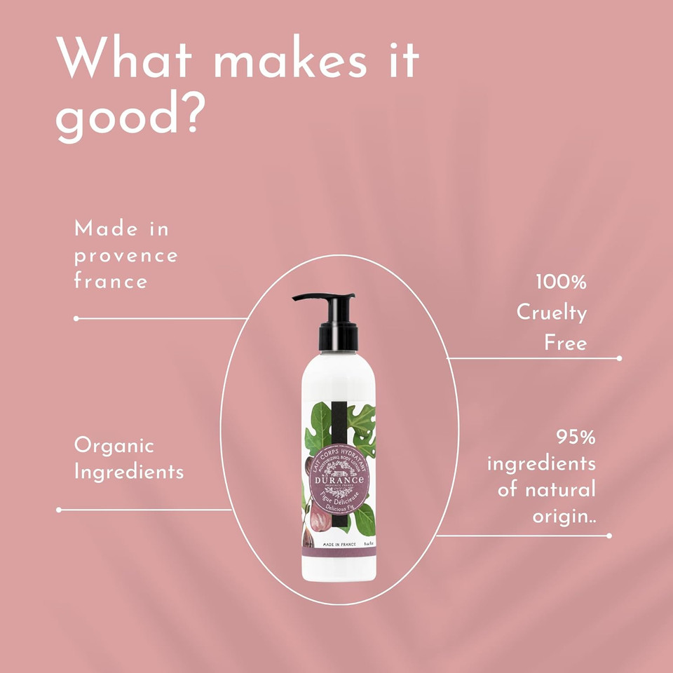 Durance Les Eternelles Moisturising Body Lotion 250ml, Delicious Fig Scent - Intensive Moisturiser Enriched With Plant Oils - Fresh & Luscious Texture, No Oily Feeling