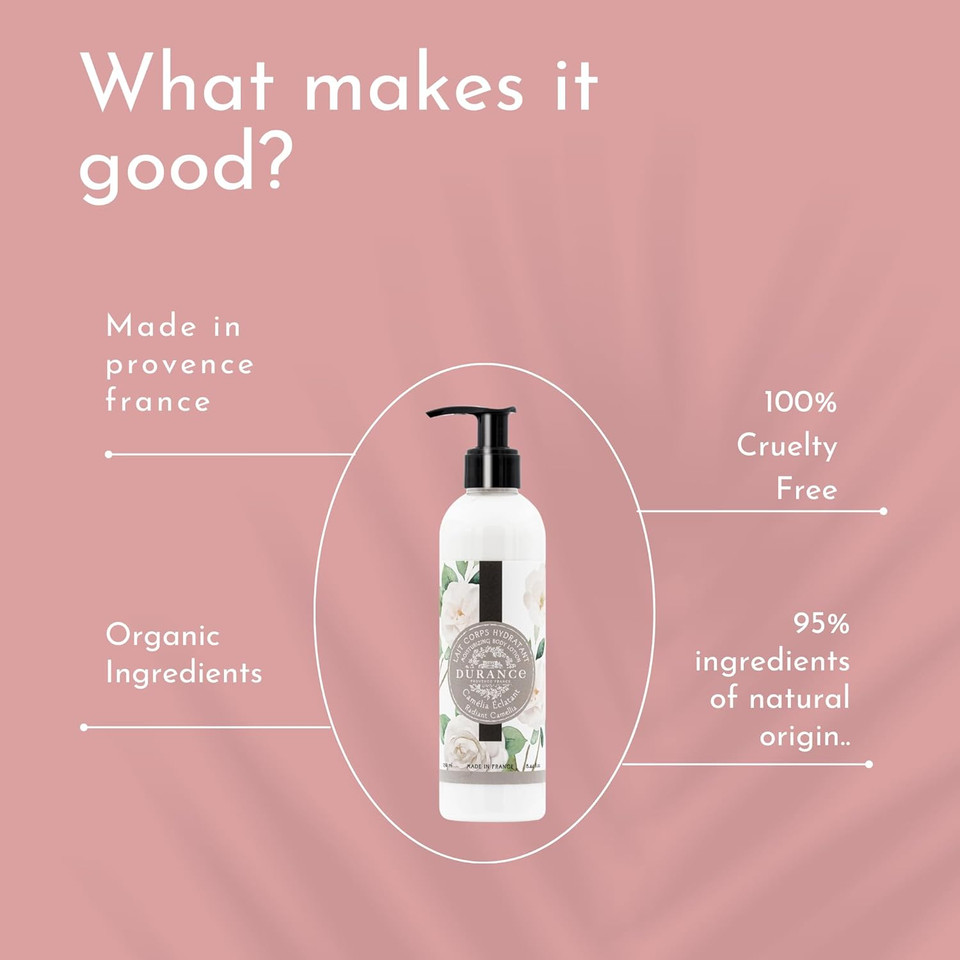 Durance Les Eternelles Moisturising Body Lotion 250ml, Radiant Camellia Scent - Intensive Moisturiser Enriched With Plant Oils - Fresh & Luscious Texture, No Oily Feeling