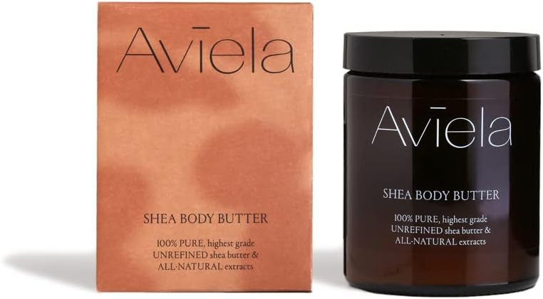 Aviela Ultimate Shea Body Butter Deep Hydration, Quick Absorption | 100% Pure Unrefined African Shea Butter | Vegan, Ethical, and Kind to the Planet | 180ml