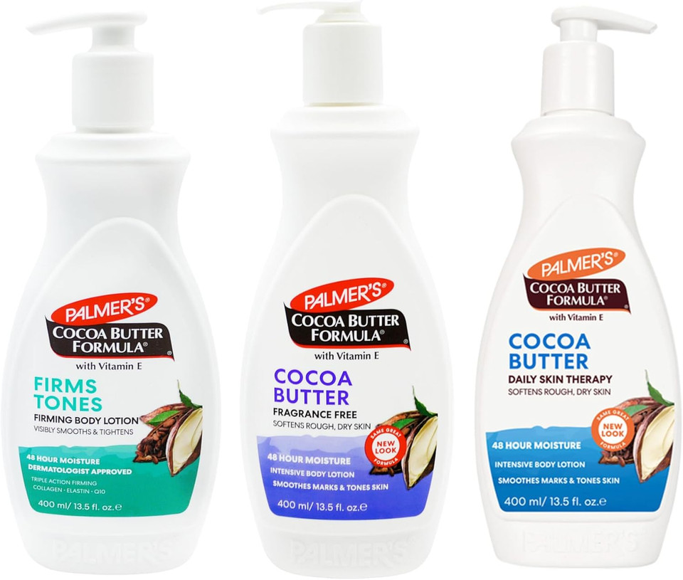 Palmer's Cocoa Butter Bundle | Set of 3 x 400ml Lotions | Firms & Tones, Fragrance-Free & Skin Therapy | Hydrating, Nourishing & Firming | Ideal for Sensitive, Dry & All Skin Types