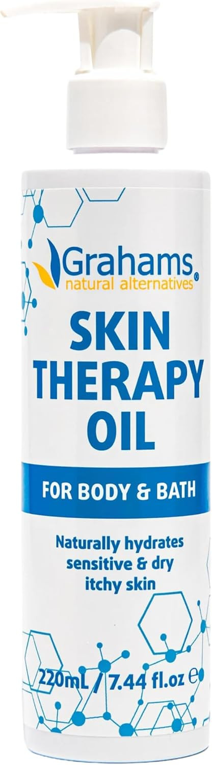 Grahams Natural Skin Therapy Body Oil - For Dry Skin, Eczema & Itch Relief - Hydrates & Nourishes Sensitive Skin - Natural 100% Oil Blend with Vitamin E | Hypoallergenic & Steroid-Free (220ml)