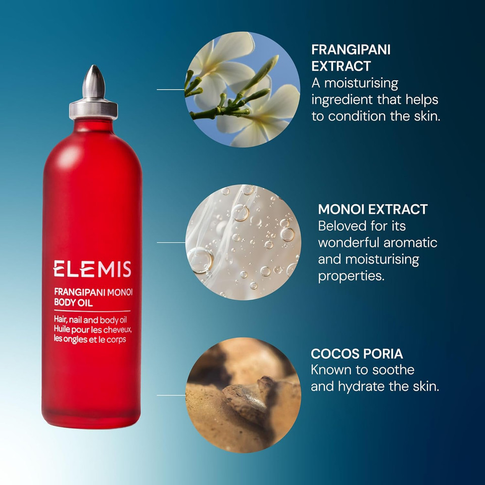 ELEMIS Body Oils 100ml  Frangipani Monoi, Japanese Camellia, Cellutox Active & De-Stress Massage Oils  Ultra-Hydrating, Nourishing & Relaxing Aromatherapy Oils for Skin Softening & Detox