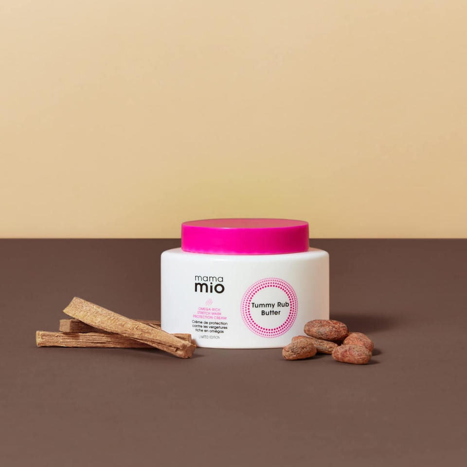 Mama Mio Tummy Rub Butter 120 ml | Sandalwood and Cocoa Limited Edition | Pregnancy Stretch Mark Protection Cream | Luxurious Moisturiser For Growing Bumps